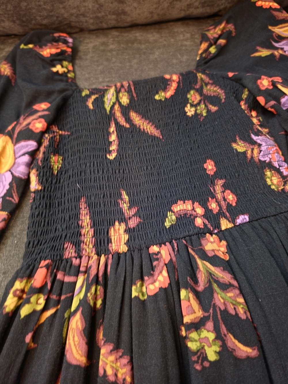 Black Floral Maxi Dress with Puff Sleeves - Picture 5 of 5